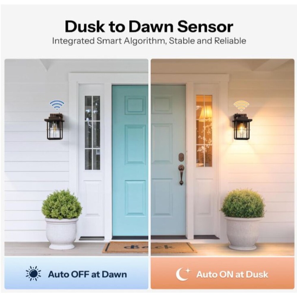 Gleamz Outdoor Wall Light with GFCI Outlet – Dusk to Dawn Sensor – ORB Gold Trim - Picture 5 of 16